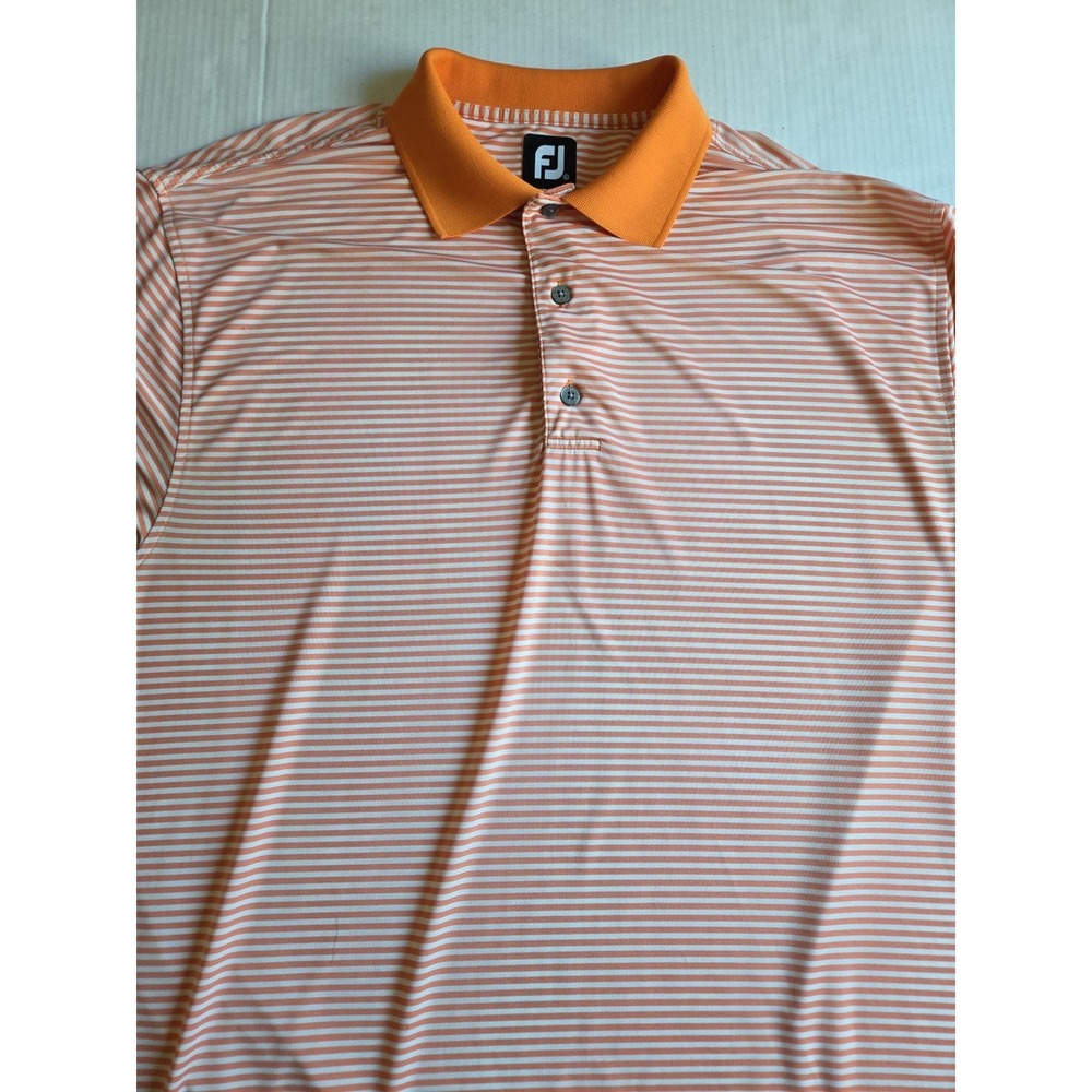 Footjoy Golf Shirt Mens XLarge Orange Stripe Short Sleeve Performance Polo